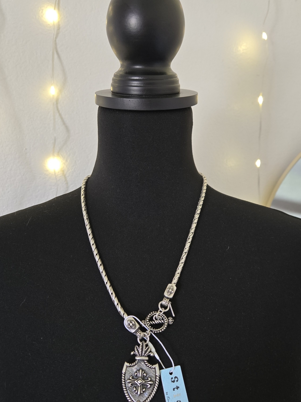 Men's Silver-Tone Shield Pendant Necklace - Unbranded